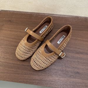 2026 Summer Breathable Hollow out Weave Women Ballet Flats Fashion Mary Janes Soft Soles Walking Loafers Casual Girls Shoes