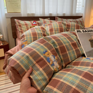 Thickened Pure Cotton Flannel Bedding Set Winter Warm Four-Piece Set Cartoon Pattern Duvet Cover Sheet Three-Piece Set