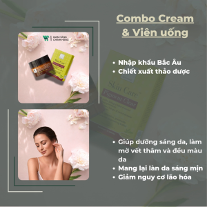 Combo New Nordic Pigment Clear Cream [50ml] & viên uống Skin Care Pigment Clear [60v]: Làm mờ vết thâm và đều màu da giảm lão hóa da.