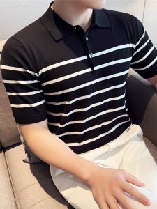 Áo Thun Polo Sọc Lụa Băng Dệt Kim Mỏng Mùa Xuân Hè Cho Nam Tay Ngắn Thoáng Khí Thân Thiện Với Da Phong Cách Công Sở Thường Ngày