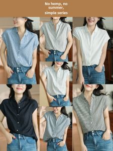 Double-Layer Cotton Doll Collar Shirt: Easy Matching Loose Fit Short Sleeve Casual Womens Blouse by Small Ear Products