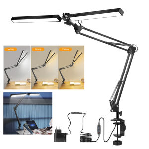 ลดปรับุ่งเนื้อหา: "รับประกัน1ปี และ COD 🔥 Amiluo โคมไฟตั้งโต๊ะ 24W 12V led การควบคุมความสว่างที่ปรับได้ สองหัว LED โคมไฟโต๊ะ USB แบบชาร์จ ทำงาน Table Lamps