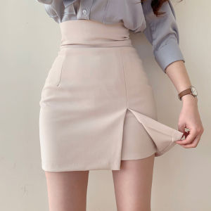 Chestnut Color High Waist Elastic Business Style Womens Mini Skirt Spring Summer Tight Fit Asymmetrical Zipper Short Skirt