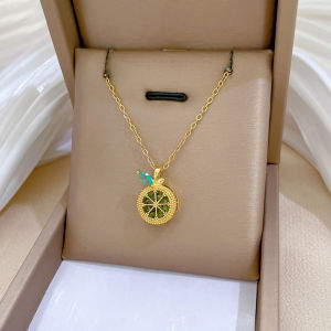 Stainless Steel Fruit Lemon Rhine stone Pendant Necklace For Women New Trend Clavicle Chain Jewelry Glamorous Gift