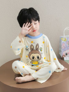 Tagkita Boys Modal Fiber Sleepwear Thin Air Conditioning Suit Home Clothes Long Sleeve Long Pants Comfortable Breathable Spring Summer Autumn