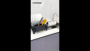 LivinEase 2+1Tier Expandable Dish Rack With Drain Tray&Cup Holder Automatic Drainage