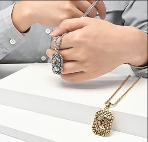 Kemstone Retro Domineering Mens Dragon Pendant Necklace Stainless Steel Square Pendant Zodiac Sign Dragon Jewelry