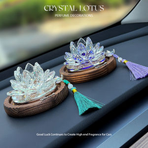 Good Luck Crystal Lotus Car Decoration Wooden Center Console Accessories Vehicle Interior Decorations Circular Shape Automobile Ornaments