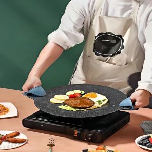 ขนาดใหญ่ 28/30/32 ซม.เหล็กหล่อด้านล่างแบน PAN Non-Stick รอบถาดอบเหมาะสําหรับหม้อหุงข้าวบาร์บีคิวแบบพกพาถาดเหมาะสําหรับ