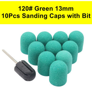 10 Pcs Green Black Nail Sanding Caps with Bit Nail Drill Bits For Foot File Callus Remover Nail Polisher #80 #120 #180