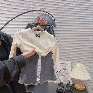 Ruffle Hem Bow Decorative Girls Long Sleeve T-Shirt
