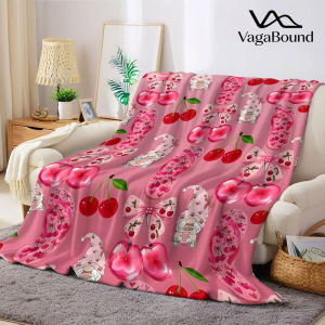 Pink Cherry Bow Cartoon Flannel Blanket Warm Soft Halloween Christmas Decorative Couch Warm Cozy All-Season Gift