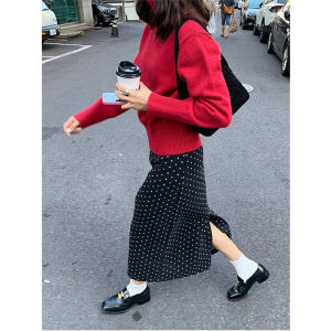 กระโปรงทรงเอผ้าขนสัตว์หนาสำหรับผู้หญิง ฤดูใบไม้ร่วง/ฤดูหนาว กระโปรงทรงเอลายสก็อต กระโปรงทรงเอแบบเปิดข้าง กระโปรงทรงเอแบบสวมหัว กระโปรงทรงเอสีพื้น