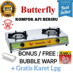 Kompor Gas Cast Iron / Besi Cor 2 Tungku Merk Butterfly GS 8150 Api Seribu Mata Seribu Komersil Garansi Resmi 1 Tahun SNI
