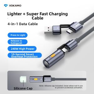 VOKAMO | VOKAMO 240W Super Fast Charge Four-In-One Data Cable For iPhone 16 Pro Max Apple 15 Plus Mobile Phone iPad Tablet Multi-Function Flash Charging Cable