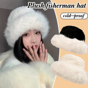 Hàn Quốc phong cách đơn giản sang trọng Fluffy cap mùa đông phụ nữ thanh lịch dày mũ ngư dân bảo vệ tai mũ