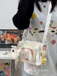 Korean Style Transparent Anime Phone Bag Crossbody Bag for Students Cute Girl Nylon Material Foldable Leisure Purse