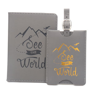 World Peaks Passport Holder Luggage Tag Set High End Multi Card Slot Business Casual Leather PU Material Vertical Shape