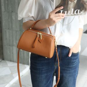Trendy Boston Leather Handbag Womens Shoulder Crossbody Bag Versatile Handbag Soft Cowhide Small Size Casual Style