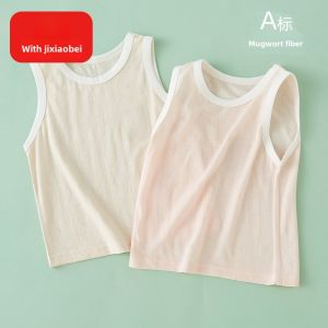 New 2025 Baby Vest Summer Thin Sleeveless Ice Silk Boys Girls Children Top Cotton Blend Fabric round Neck Pure Color a Class Safety