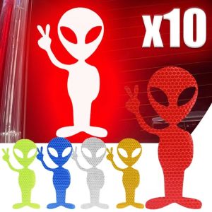 10 cái Xe mô hình người ngoài hành tinh Miếng Dán Phản chiếu xe máy tự động an toàn ban đêm lái xe cao phản xạ phim Decal Mũ bảo hiểm trang trí tự làm