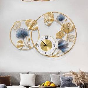 73x51cm Metal Ginkgo Leaf Creative Wall Clock Nordic Style Living Room Decor Clock Fashionable Artistic Silent Wall Clock
