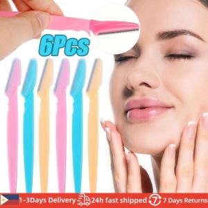 6 Pcs Eyebrow Razor / Portable Safety Folding Eyebrow Razor / Face Hair Remover Tool / Eyebrow Trimmer / Dual Head Girls Eyebrow Trimmer with Net Guard