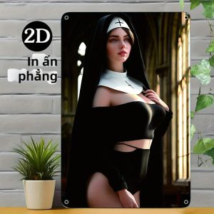 CIFbuy | Biển Hiệu Kim Loại Phong Cách Gothic Cổ Điển Hình Nữ Tu Kích Thước 8x12 Inch Tranh Sắt Treo Tường In Phẳng Nền Nhà Thờ Trang Trí Nhà Quán Bar Quán Cà Phê Tiệc Halloween