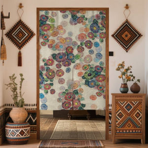 Bohemian Style Semi-Door Curtain Privacy Room Decorative Hanging Curtain No Punching Required Bedroom Fabric Curtain