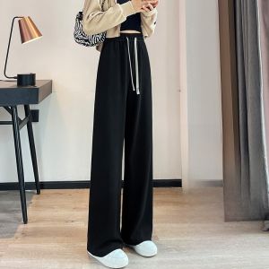 YAMIANNV | Loose Wide Leg Pants High Waist Knitted Ribbed Slimming Mom Jeans Street Style Long Cotton Polyester Blend Autumn Fashion