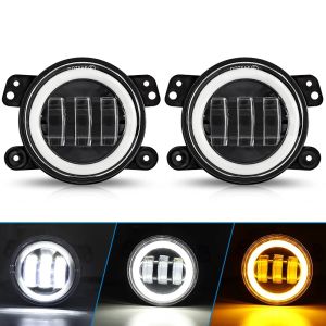 4 Inch Round Led Fog Lights Driving Light with White Amber Halo DRL Offroad Fog Lamps for Jeep Wrangler JK TJ Dodge Journey