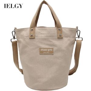 IELGY Detachable shoulder strap Zipper closure Canvas One-shoulder diagonal canvas bag Fresh and sweet Black Casual Portable bucket bag
