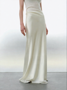 Acetate Satin Womens Minimalist Fish Tail Skirt White