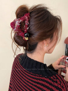 Retro Plush Triangle Hair Claw & Large Red Shark Tail Hair Clip: Stylish Women's Hair Accessories