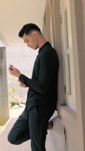 OXCON kemeja Tangan Pendek Waffle Kerah Collarless