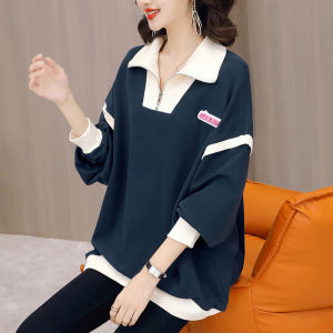 Stylish Vintage Polo Neck Sweatshirt for Mom 2025 New Autumn Ladies Fashionable Mid-Aged And Elderly Clothing Korean Style Long Sleeve
