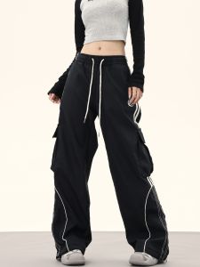 American High Street Contrast Color Street Dance Loose Straight-leg Loose Pants Men and Women Chinese Fad Retro Mop Paratroopers Hip Hop Overalls