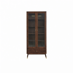YUANSHI YUANSU | Solid Wood Bookcase with Glass Doors Walnut Color