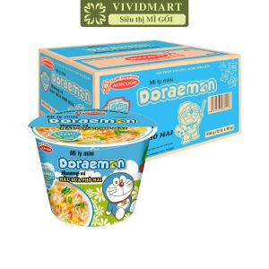 [THÙNG 12 LY] - ACECOOK - Mì ly mini Doraemon 2 vị: Hải Sản Chua Ngọt Hàu Sữa Phô Mai (48-53g/ly) - Mì ly trẻ em - Mì Doremon bổ sung canxi