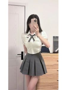 Pure Desire JK Shirt Short Waist-Cinching Slim Fit Short Sleeve Bubble Sleeve Design Sensation Sweet And Spicy Top for Small Figures