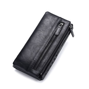 Deabolar Mens Long Wallet Retro Multifunctional Handbag Detachable Soft Leather Zipper Mobile Phone Bag Trendy PU Pure Color