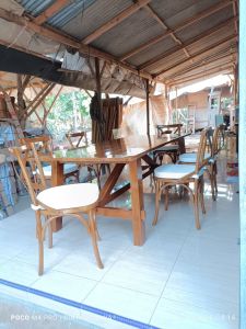 Meja Makan Kursi silang jati Natural Murah Terbaru