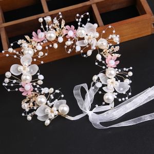 Childrens Floral Crown Hairband Pearl Princess Tiara Performance Accessories Girls Headband Forest System Hair Ornaments