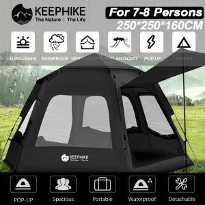 【Free Mat】Black Camping tent For7-8people Camping tent Portable Hexagonal Fully Automatic Anti-UV Hexagonal Camping Waterproof Tent Large Space Outdoor Tent sun protection/picnic/Waterproof Family Tent camping tent