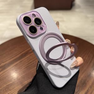 Magnetic Suction Pivot Shell for Apple 15promax Phone Case Iphone16 New Arrival with Stand 13pro Lens Protector All-Inclusive 12 Taro Purple plus Lychee Pattern 14 Hard MagSafe Protective Case