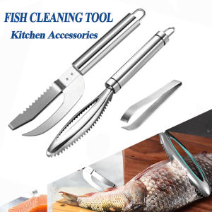 Stainles Fish Scales Scraping Graters Fast Remove Fish Cleaning Peeler Scraper Fish Bone Tweezers Tool Gadge Kitchen Accessories