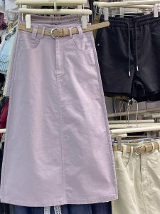 High Waist Mid-Length A-Line Denim Skirt Womens Loose Casual Washed Cotton Spring New Style Purple Skirt for Ladies