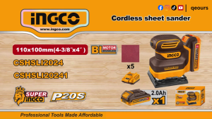 INGCO 20V CORDLESS SHEET SANDER | BRUSHLESS MOTOR | CSHSLI20241 CSHSLI2024