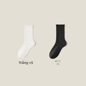 MiiOW | Tất cotton thấm hút mồ hôi dài đến bắp chân màu trắng cho phụ nữ mùa xuân hè phong cách ngọt ngào tất dày bằng sợi polyester