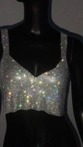 Bling Rhinestones Party Crop Top For Women Fashion V Neck Full Diamonds Sequins Camisole Cropped Top Rave Festival Outfits